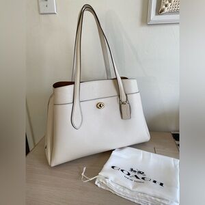 Coach Lora Carryall Pebbled Leather Shoulder Bag Tote In Chalk